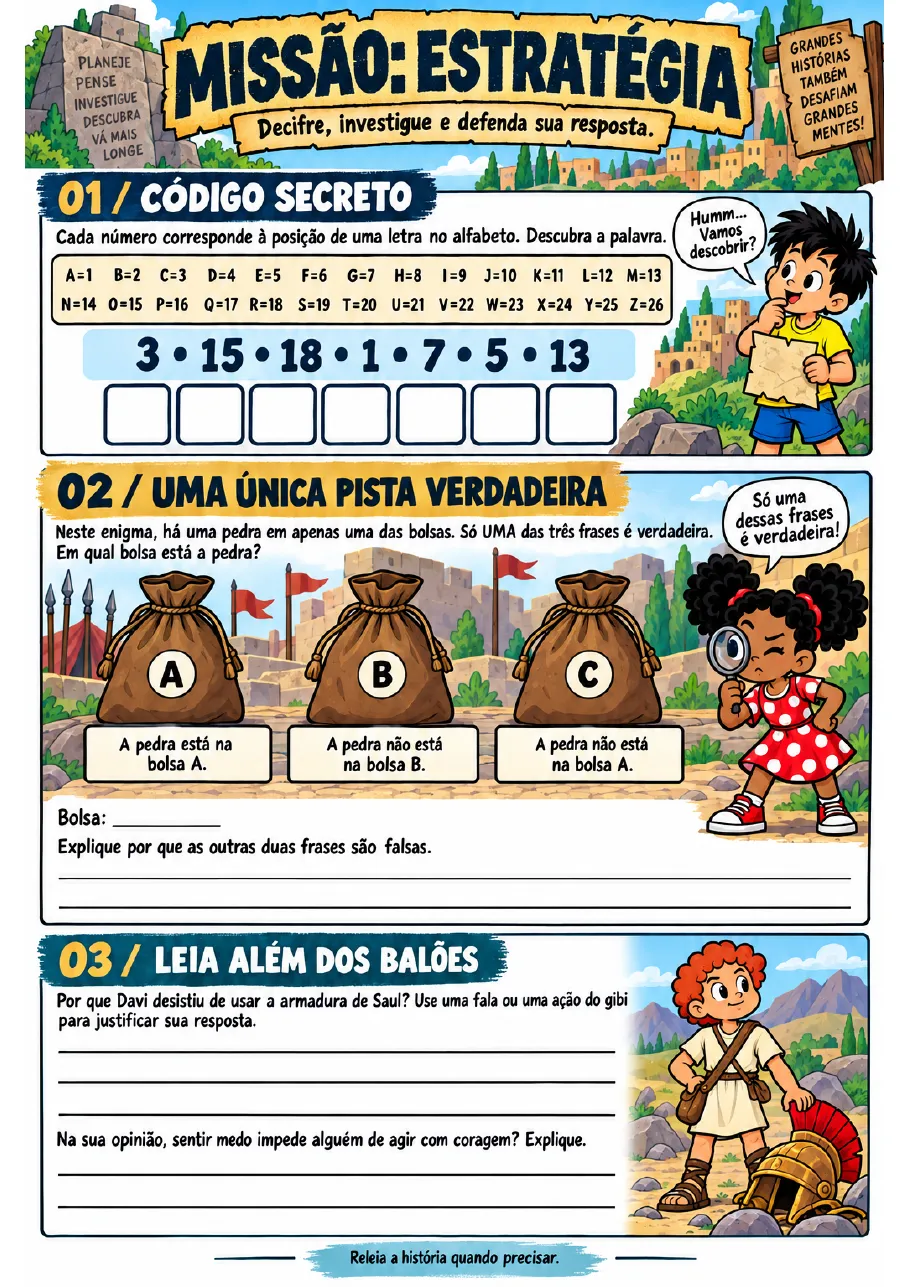Folha de atividades: código secreto, uma única pista verdadeira, leia além dos balões